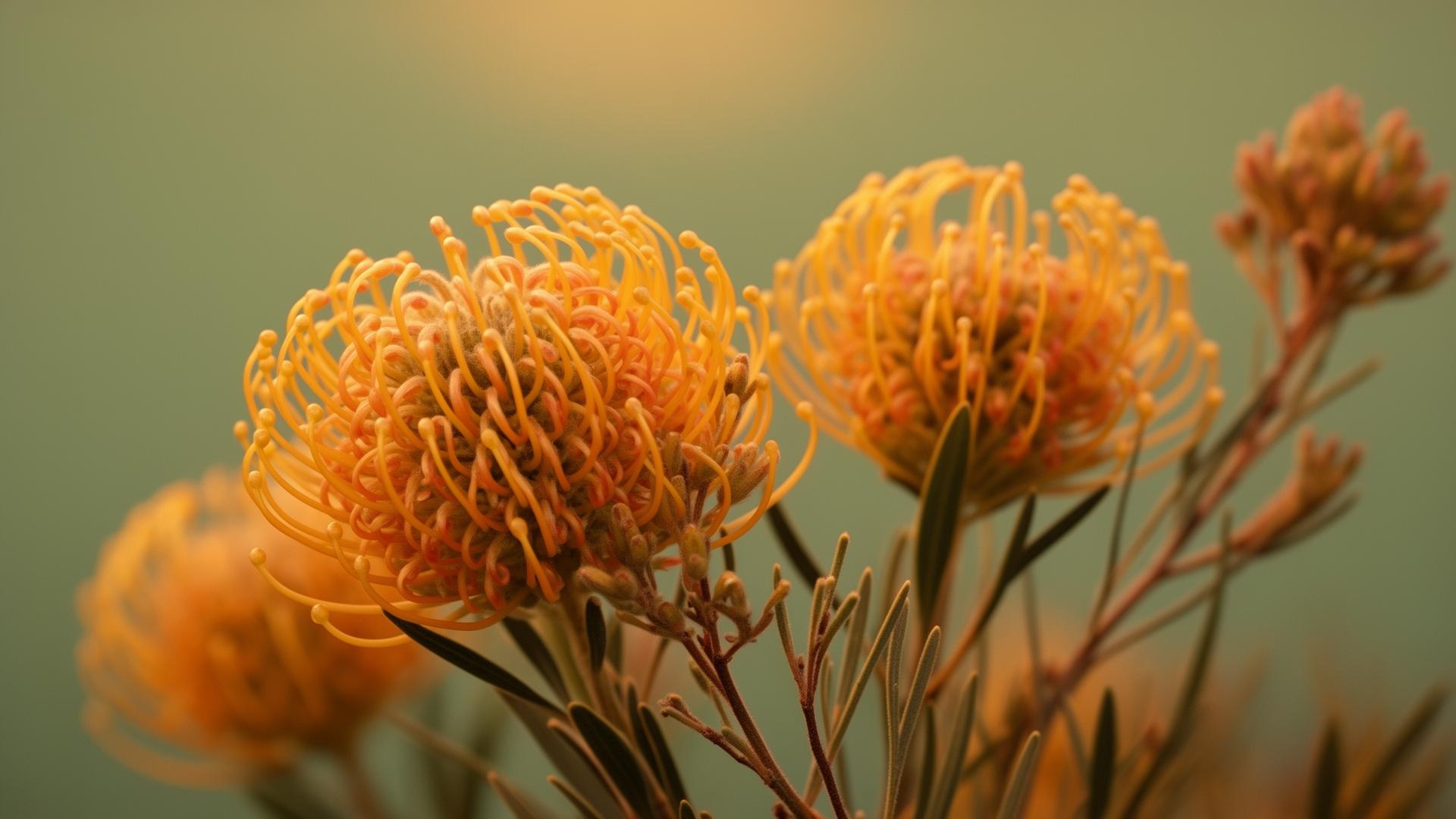 Soft Australian native banksia and grevillea blooms representing calm and restful sleep