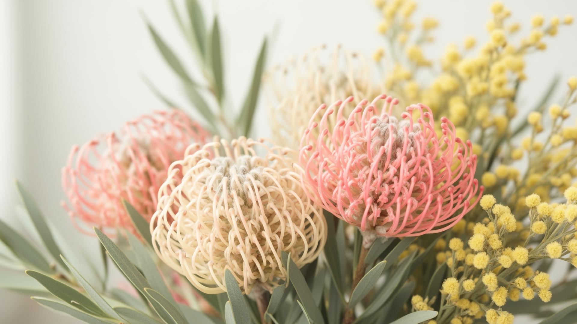 Soft Australian native banksia, grevillea and wattle blooms representing a calm, hopeful approach to chronic pain management