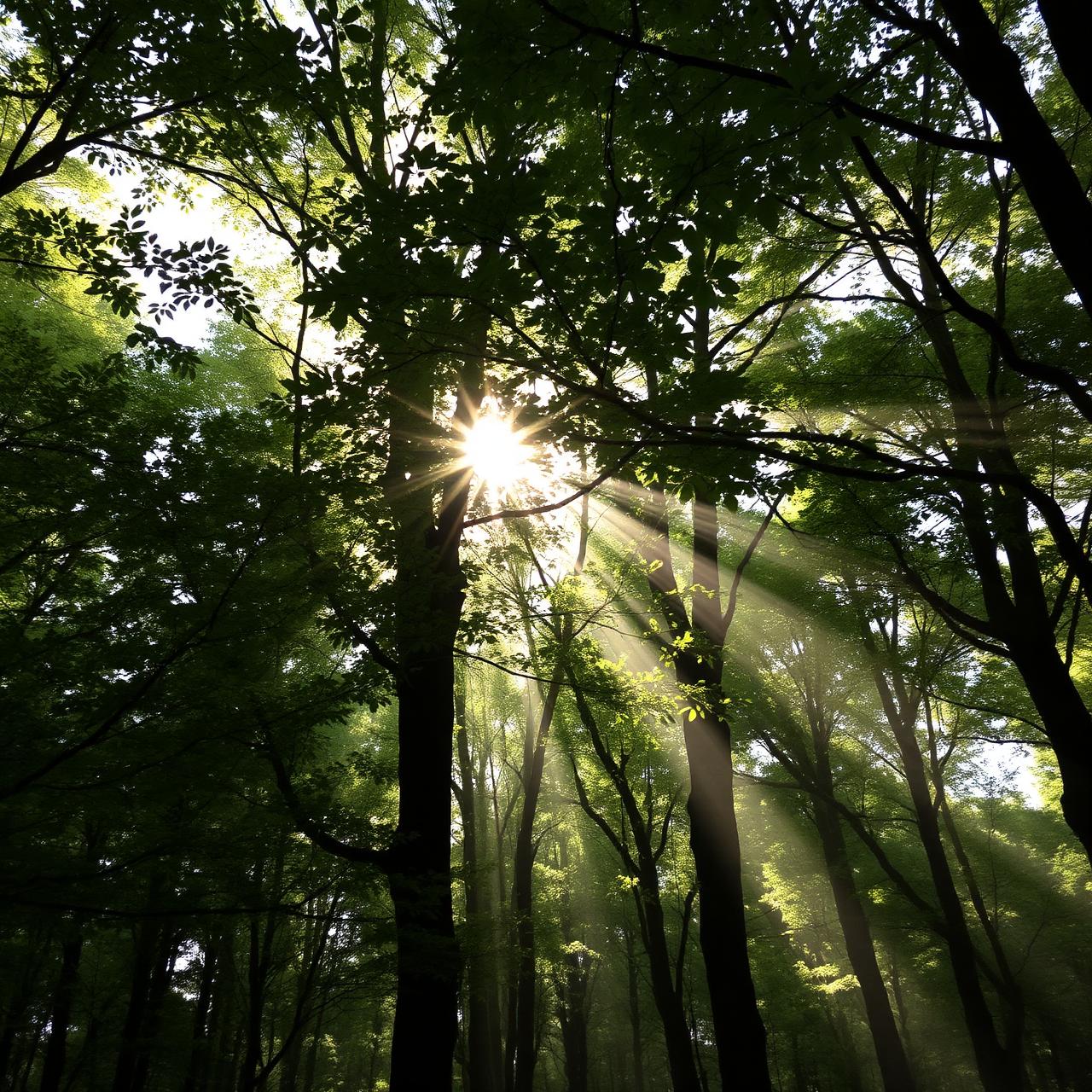 Sunlight through forest canopy