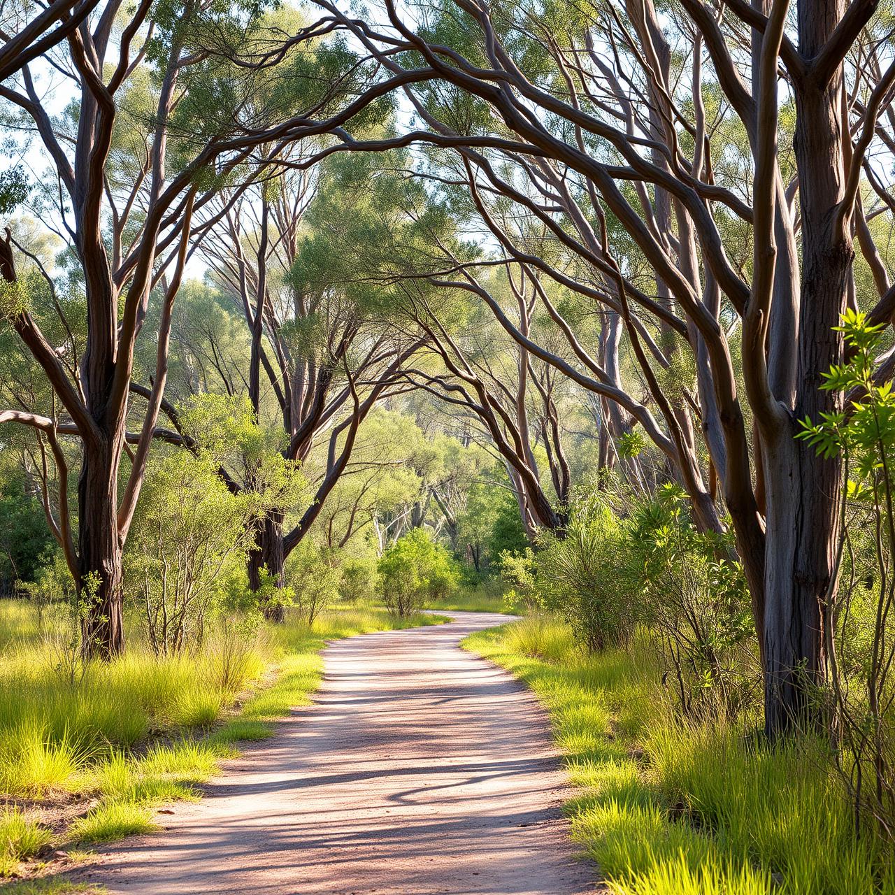 Quiet bushland walking path with gentle natural light