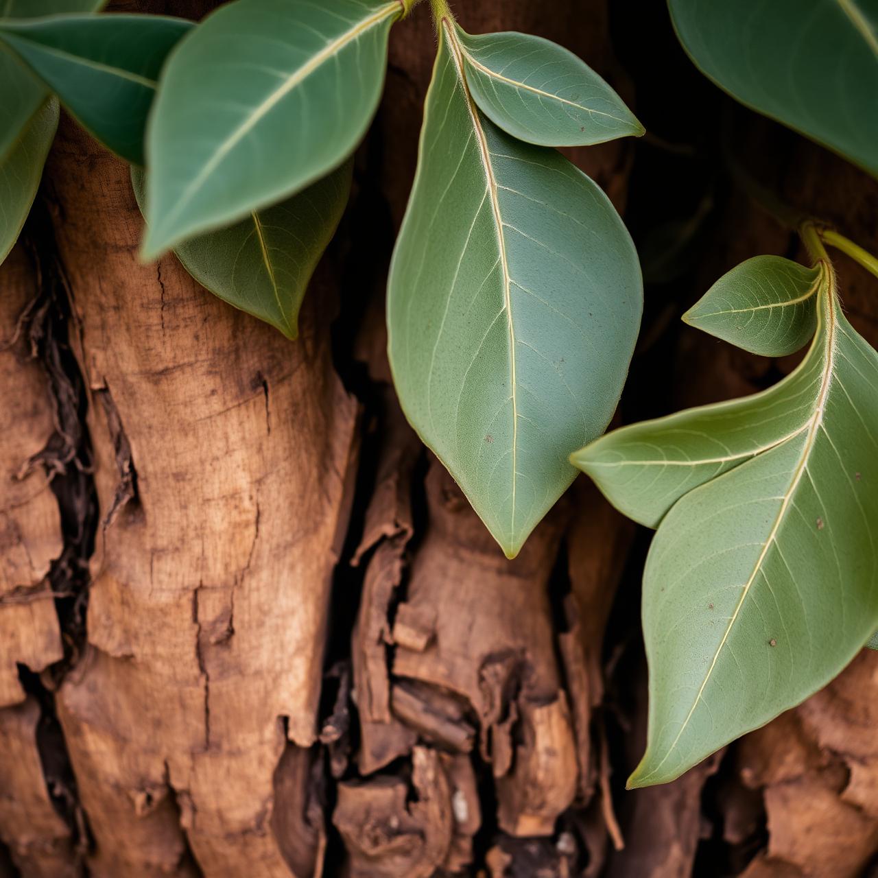Eucalyptus leaves and bark representing steadiness and grounded reflection