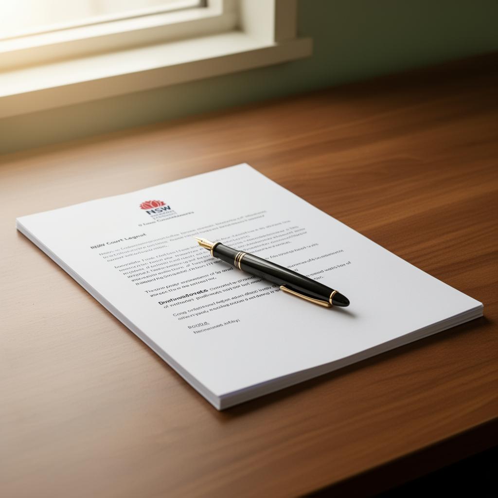 Legal document on a desk in soft natural light, representing Section 14 NSW psychological reports